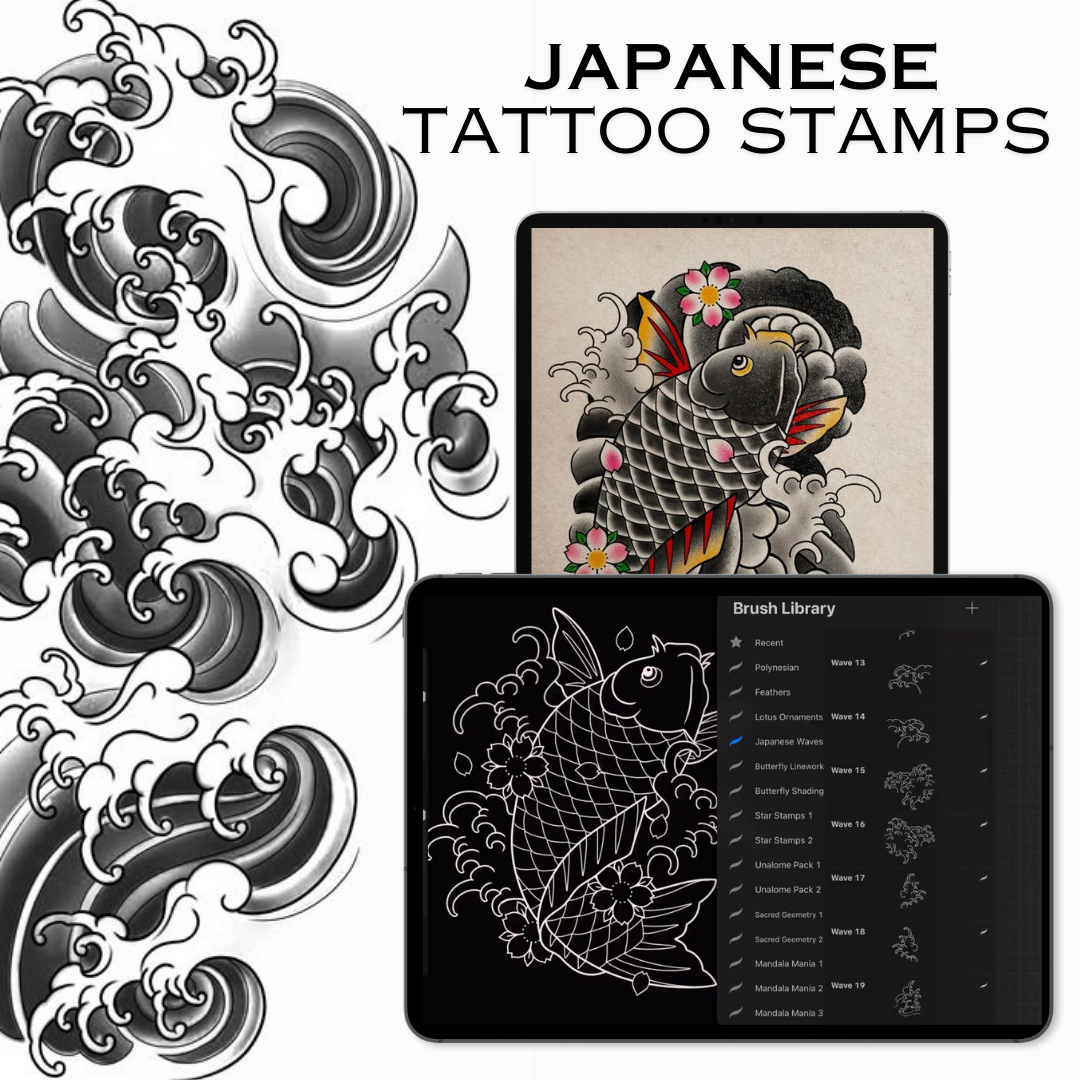x60 Traditional Japanese Tattoo Stamps for Procreate
