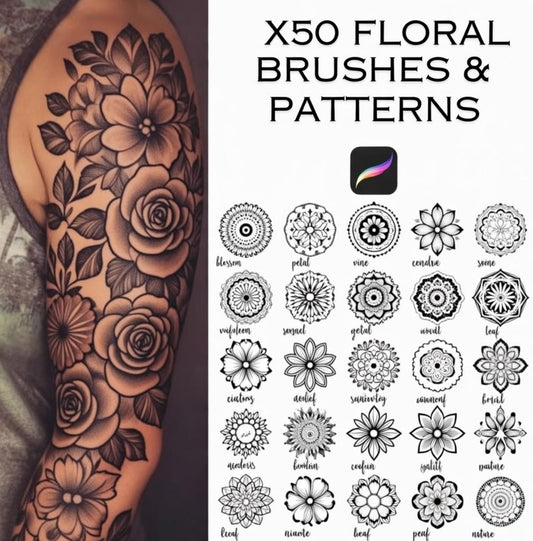 50 Floral Brush Set – Procreate Brushes for Fine Line Botanical Tattoos