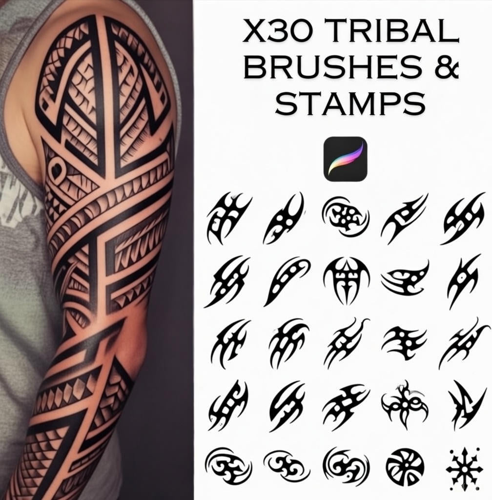 30 Tribal Procreate Brush Set – Brushes for Blackwork & Geometric Tattoos